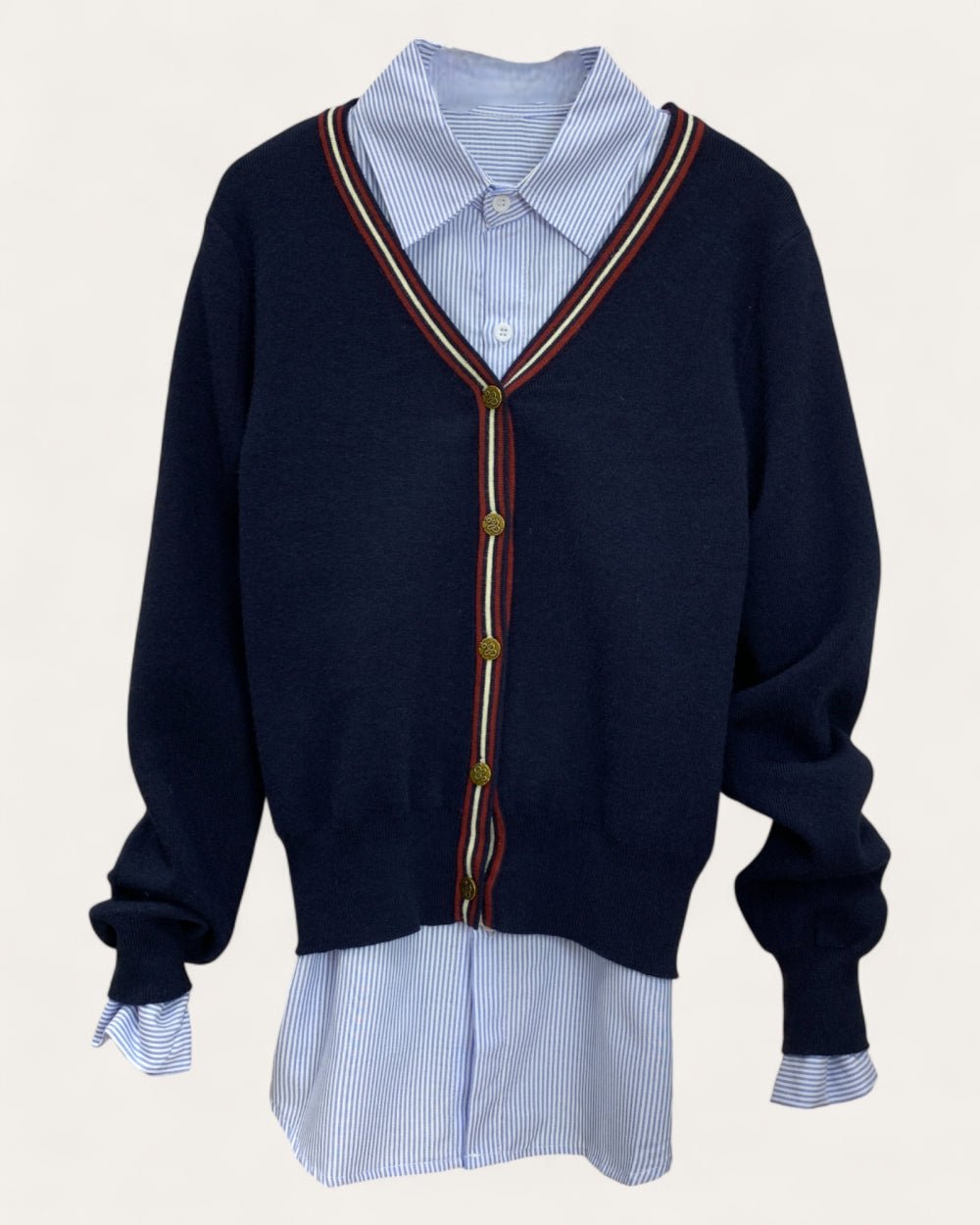 Preppy Layered Cardigan - Shirt Combo - Zilvina