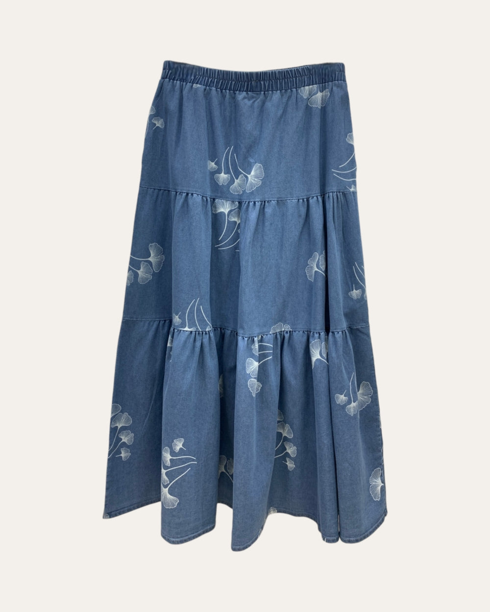 Printed Denim Tiered Skirt - Zilvina