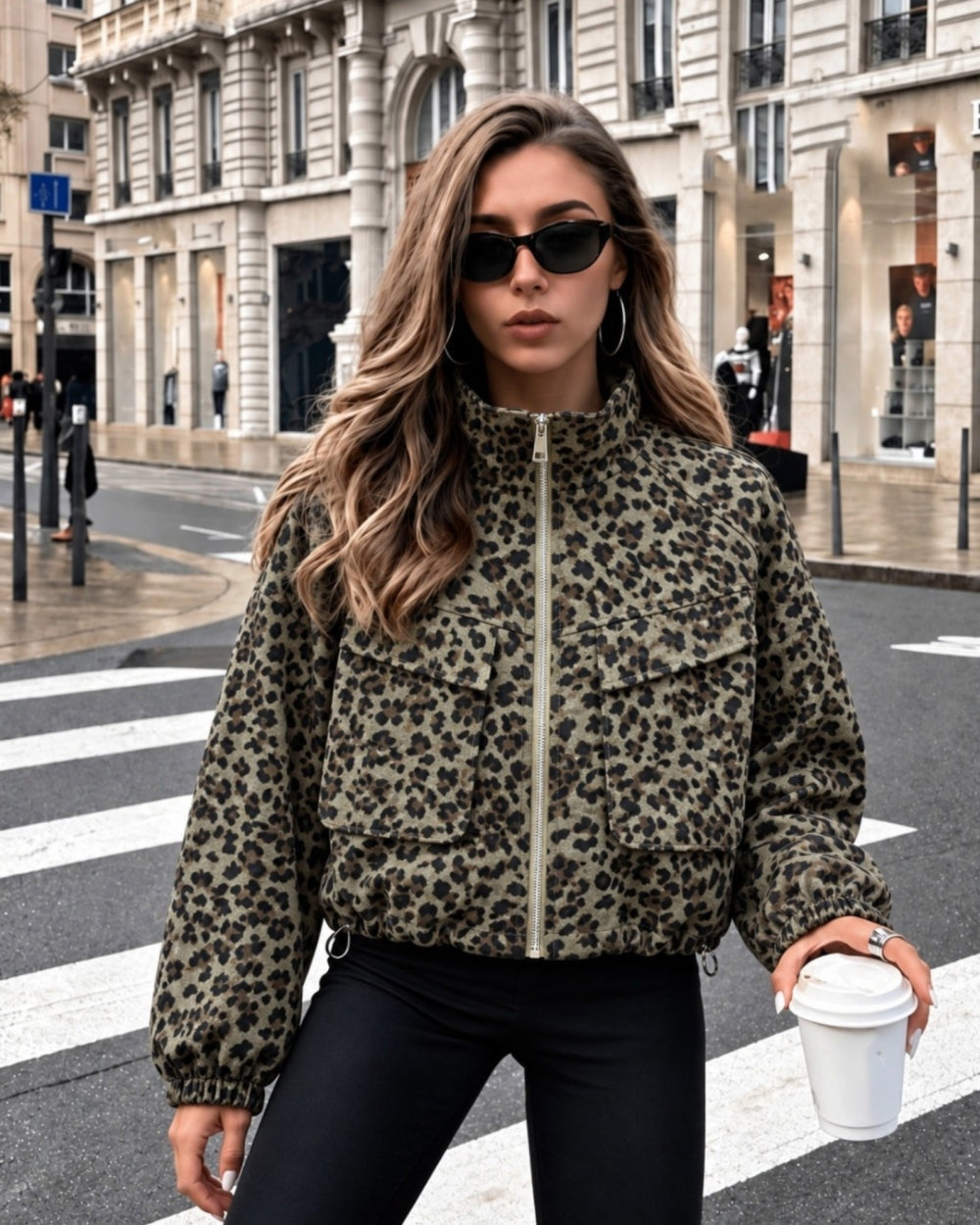 Printed Utility Cropped Jacket - Zilvina