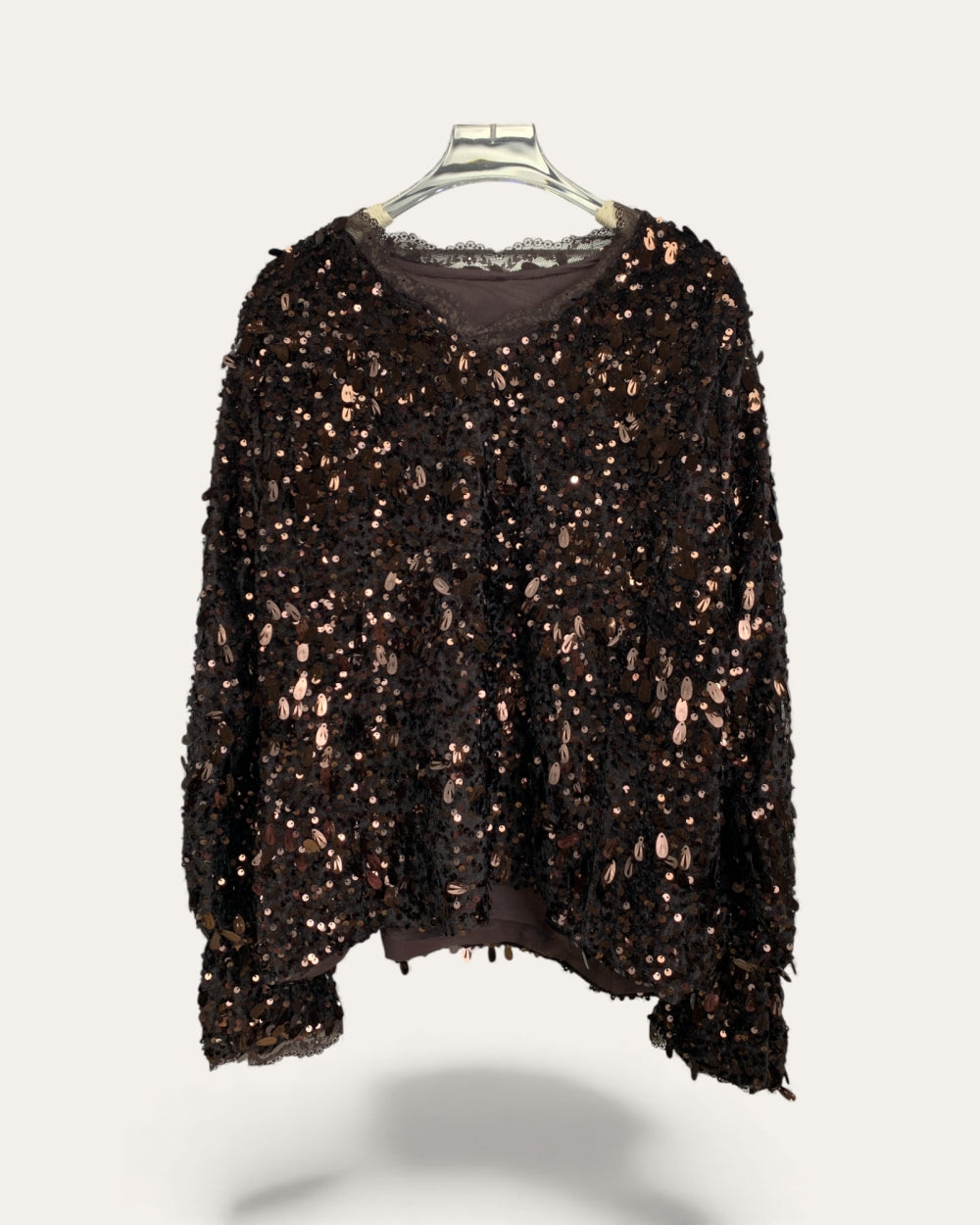 Puffy Paillette Textured Knit Top - Zilvina