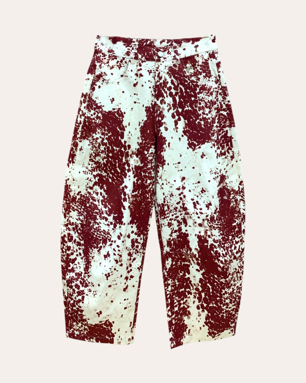 Red Splatter Print Barrel-Leg Pants - Zilvina