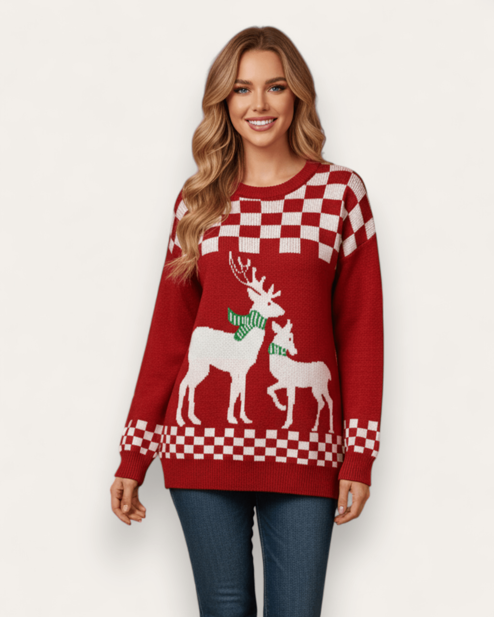 Reindeer Checker Knit Sweater - Zilvina