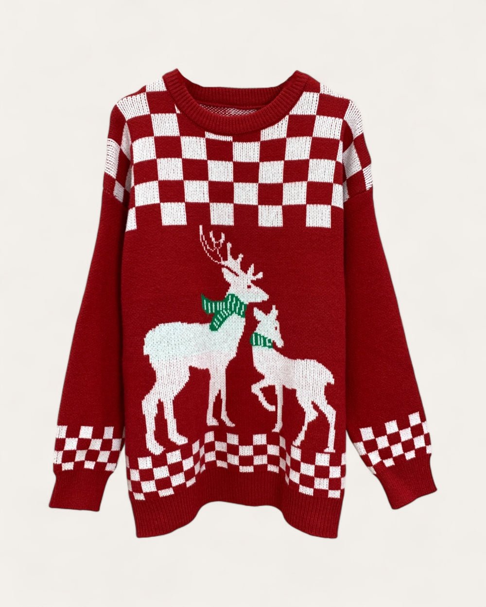 Reindeer Checker Knit Sweater - Zilvina