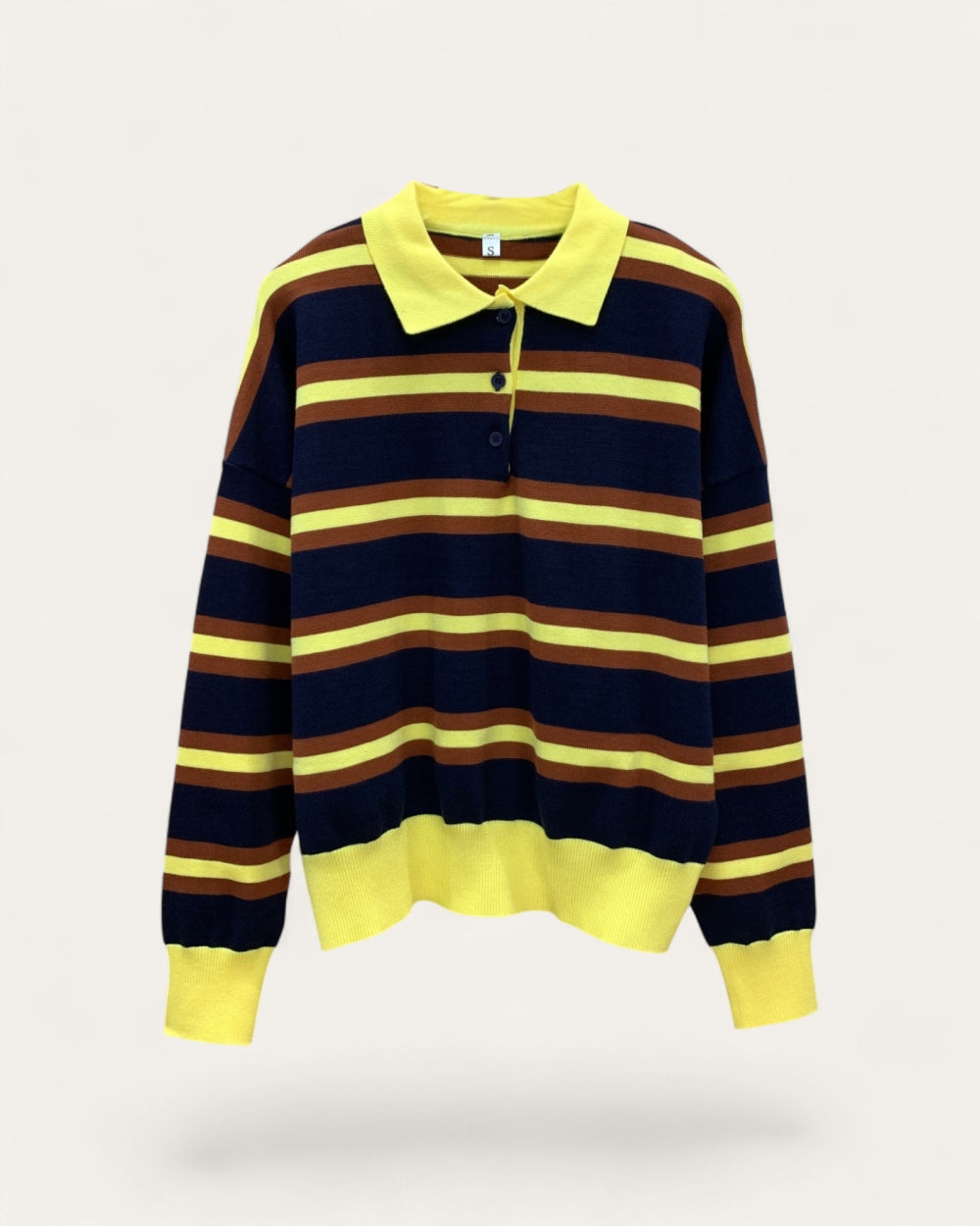 Retro Stripe Polo Knit Top - Zilvina