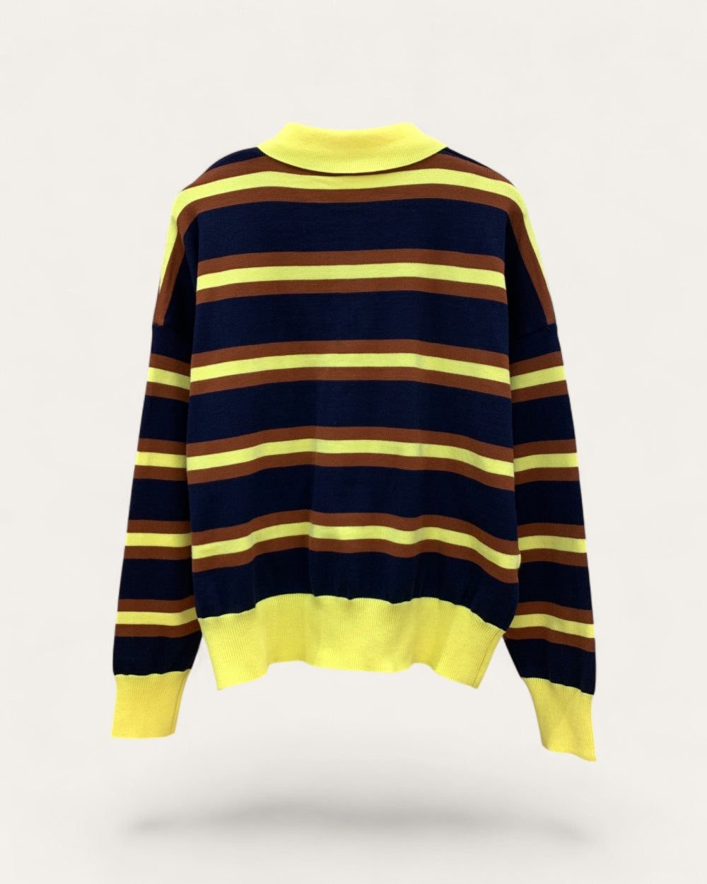 Retro Stripe Polo Knit Top - Zilvina