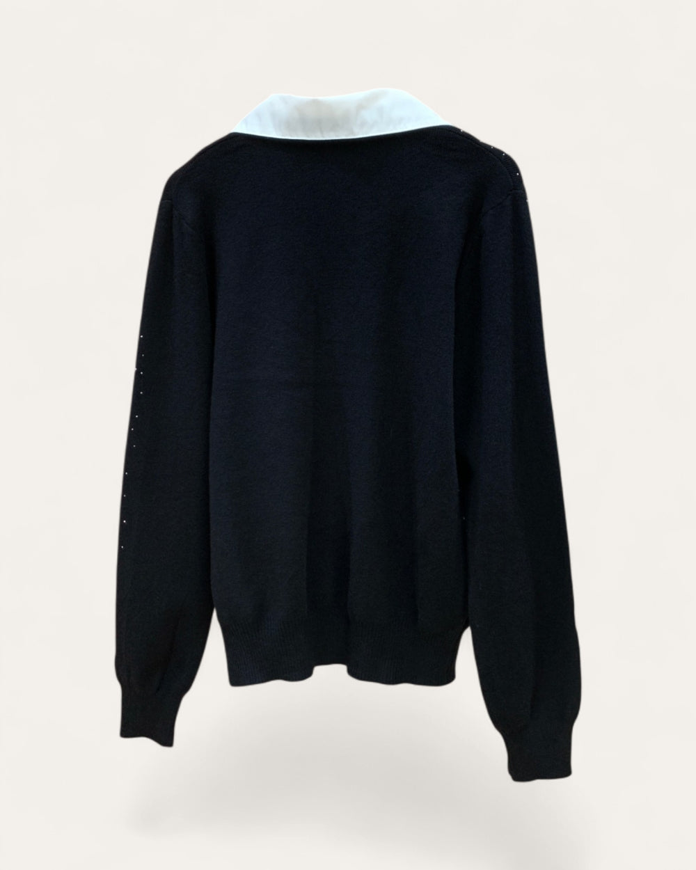 Rhinestone Collared Knit Sweater - Zilvina