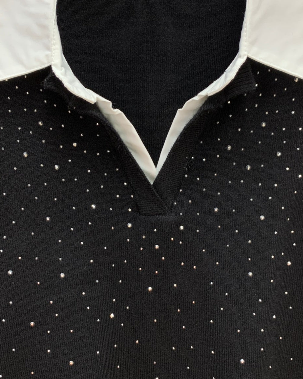Rhinestone Collared Knit Sweater - Zilvina