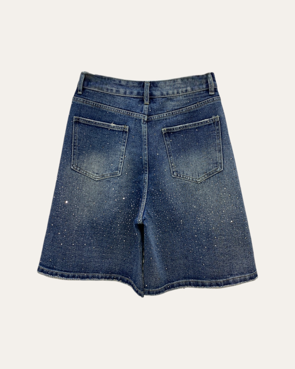 Rhinestone Detail Denim Bermuda Shorts - Zilvina