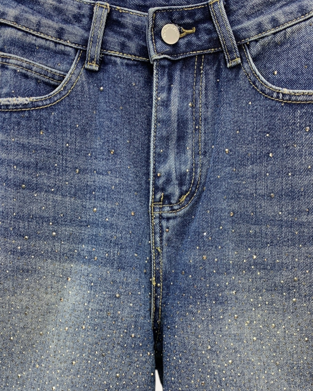 Rhinestone Detail Denim Bermuda Shorts - Zilvina