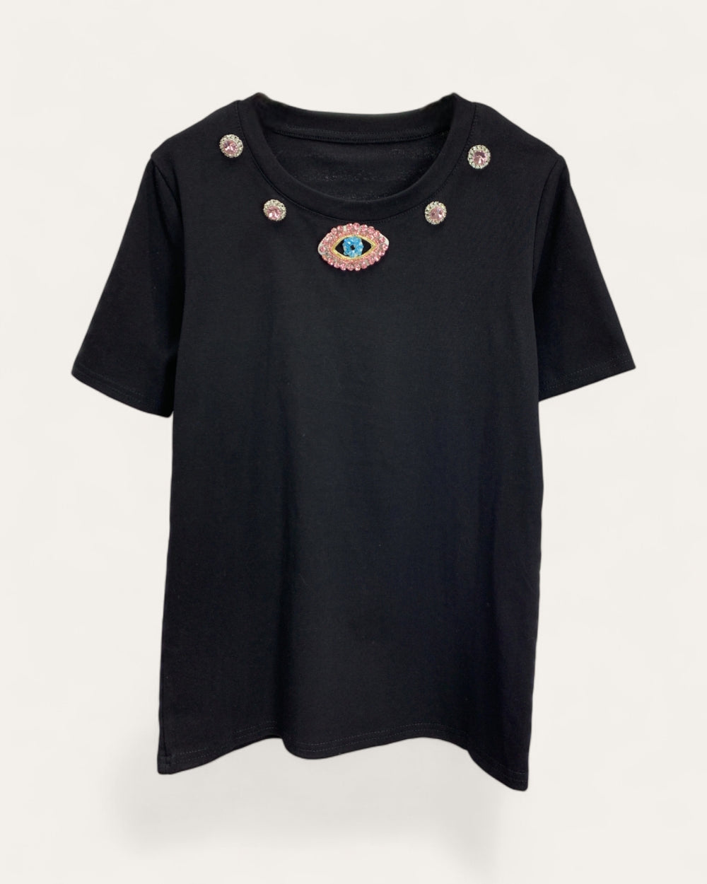 Rhinestone Eye Short Sleeve Tee - Zilvina