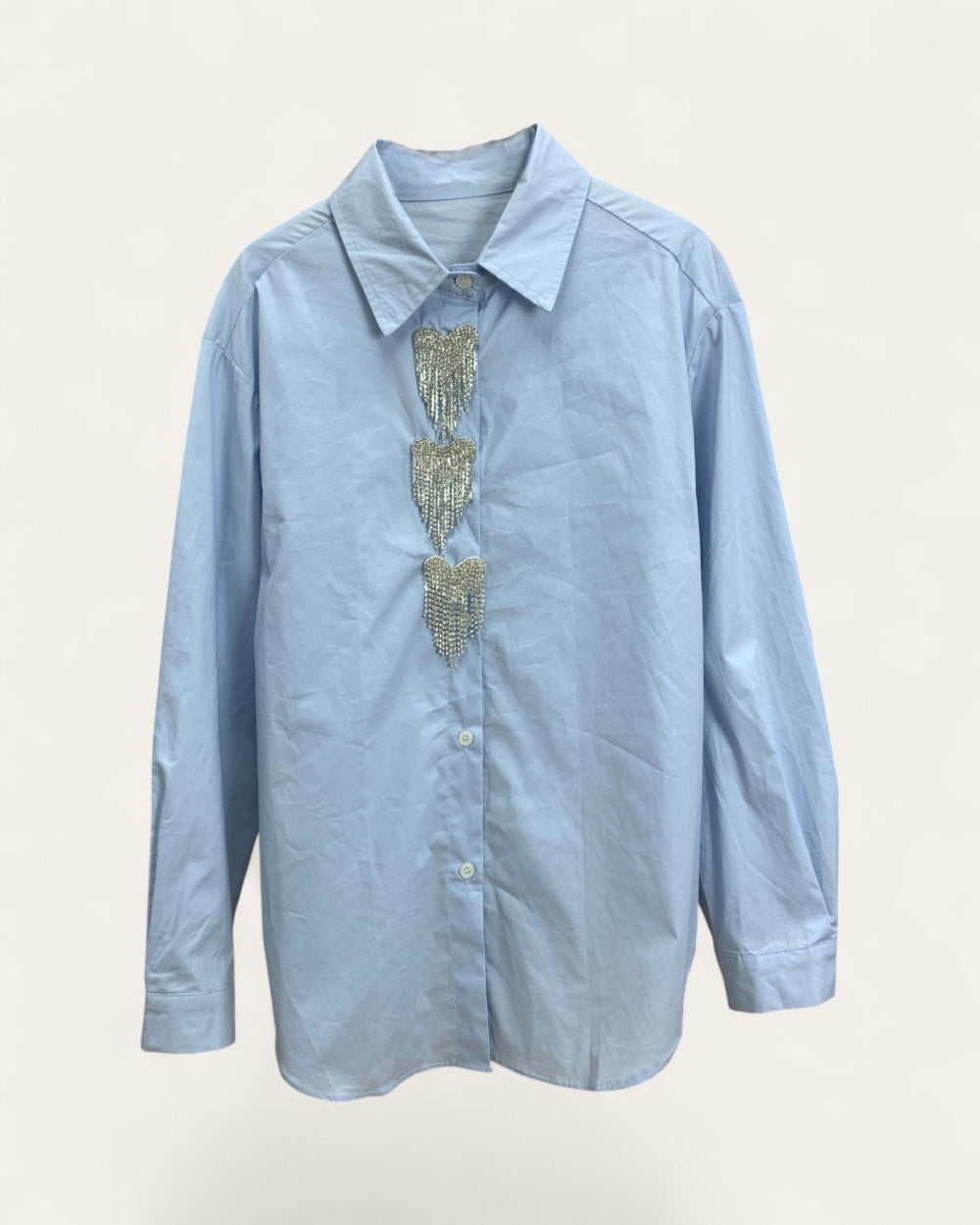 Rhinestone Heart Button - Up Shirt - Zilvina