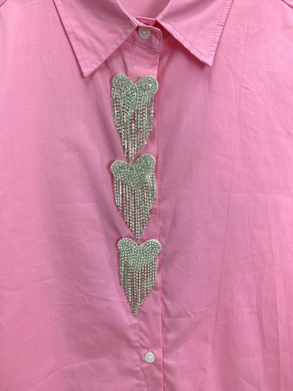 Rhinestone Heart Button - Up Shirt - Zilvina
