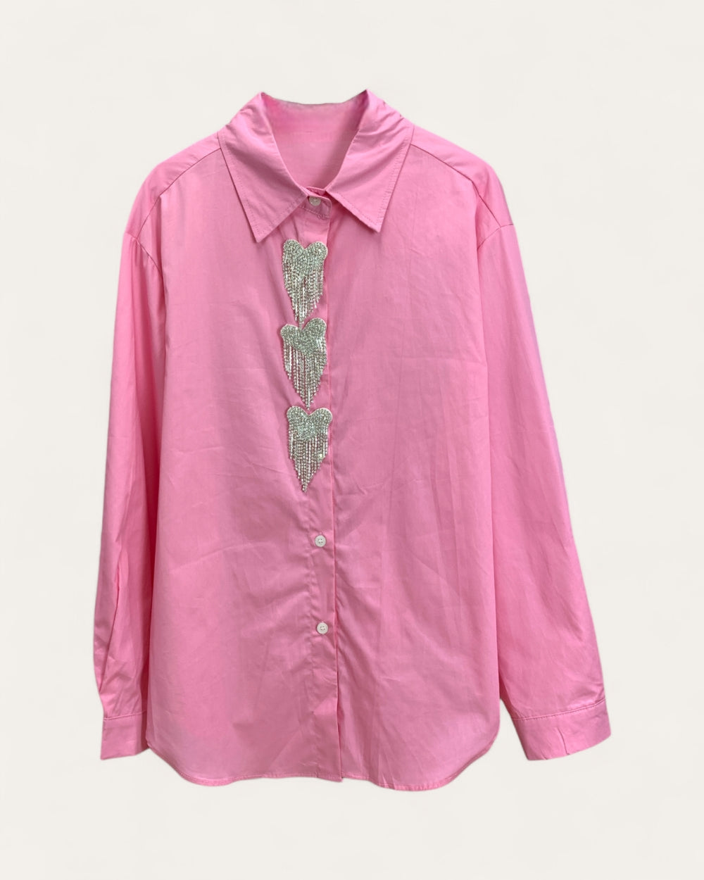 Rhinestone Heart Button - Up Shirt - Zilvina