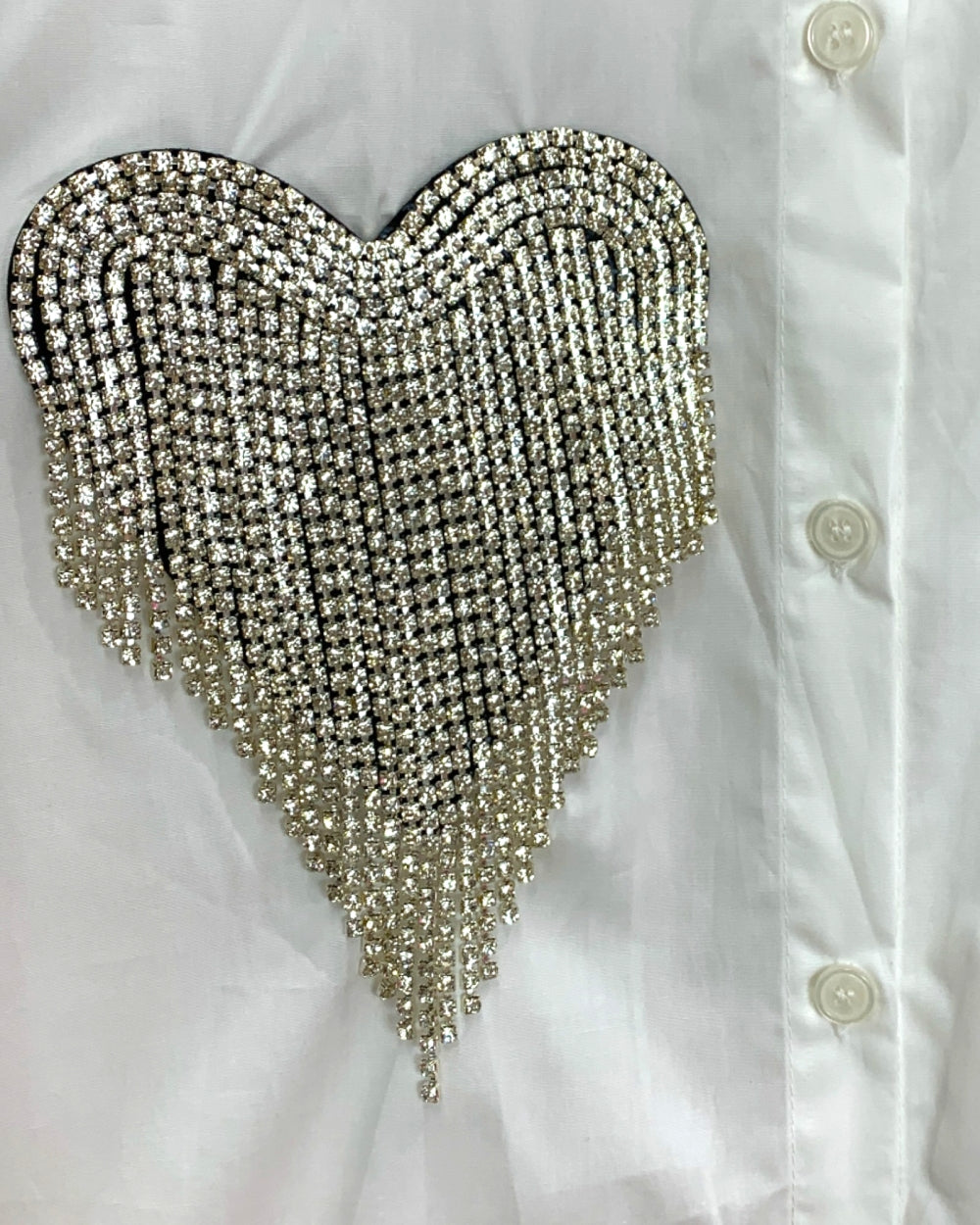 Rhinestone Heart Button - Up Shirt - Zilvina