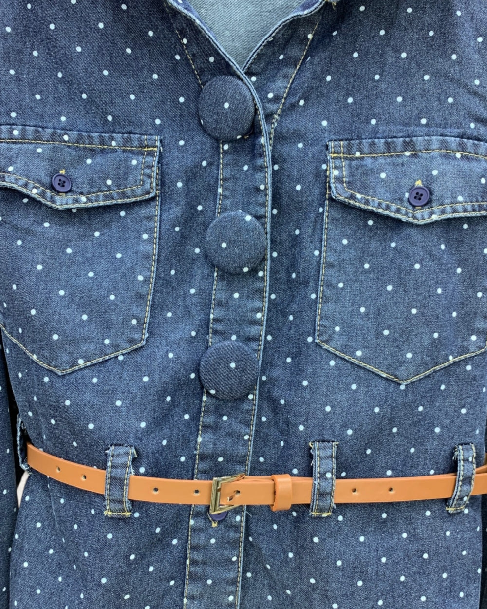 Rhinestone Polka Dot Denim Shirt - Zilvina