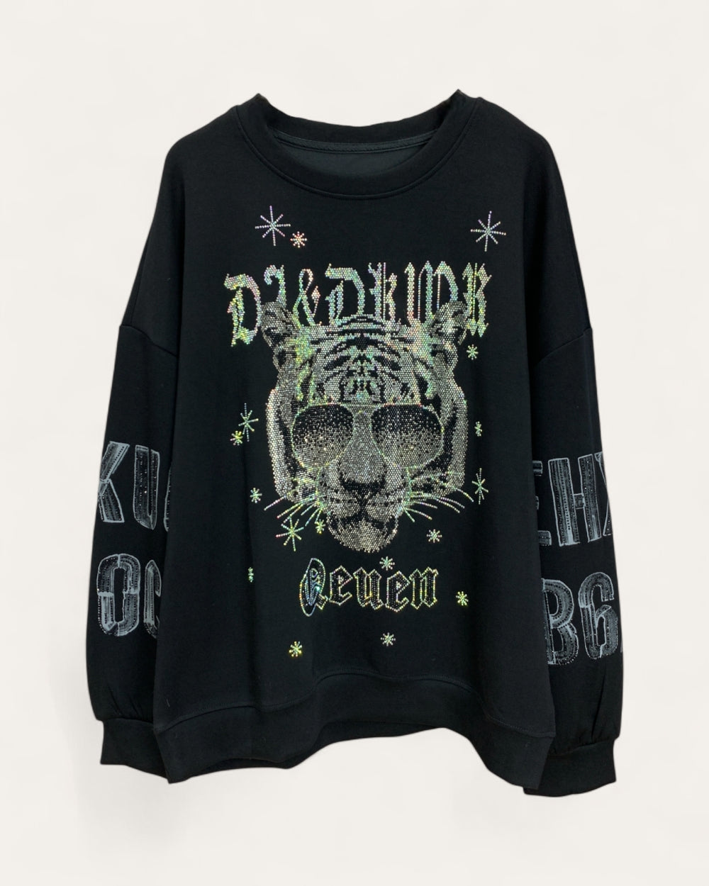 Rhinestone Tiger Graphic Sweatshirt - Zilvina