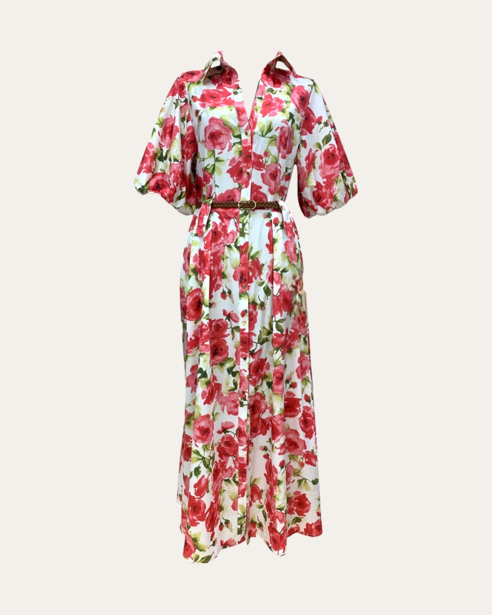 Rosalie Bloom Belted Midi Shirt Dress - Zilvina