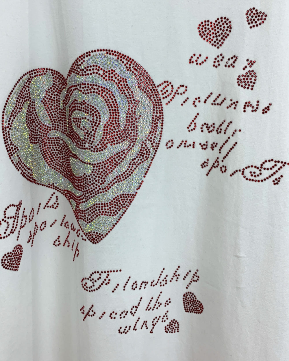 Rose Heart Rhinestone Short Sleeve Tee - Zilvina