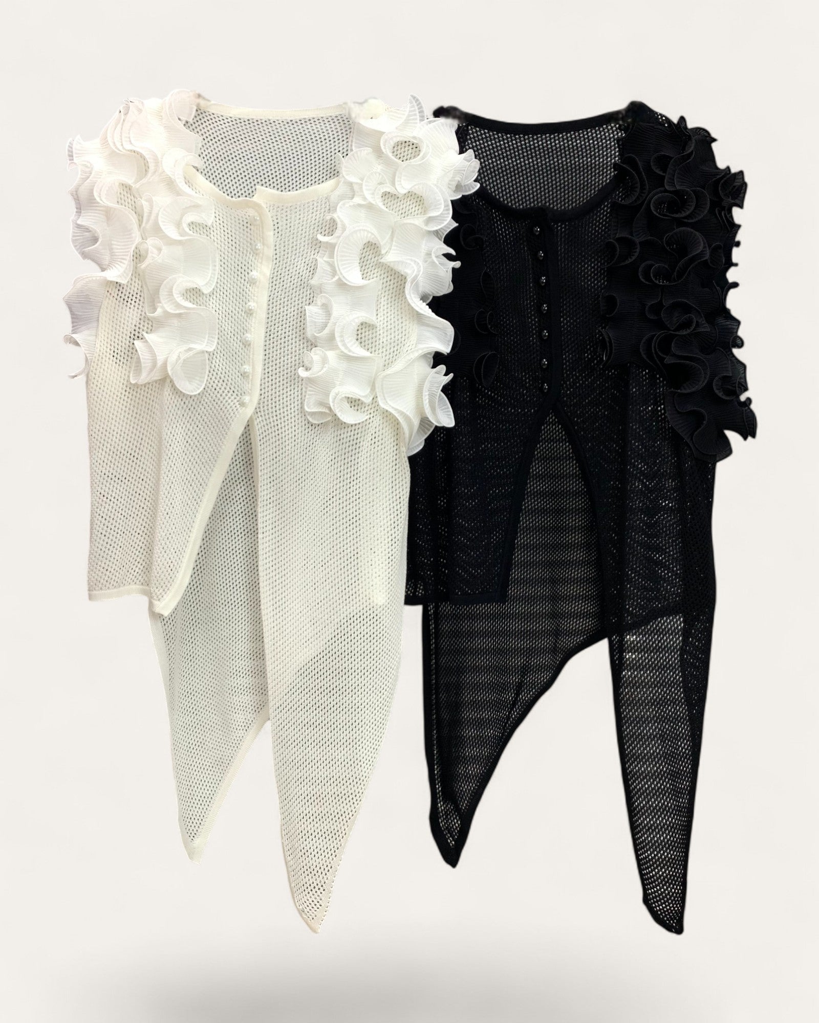 Ruffle Mesh Longline Vest - Zilvina