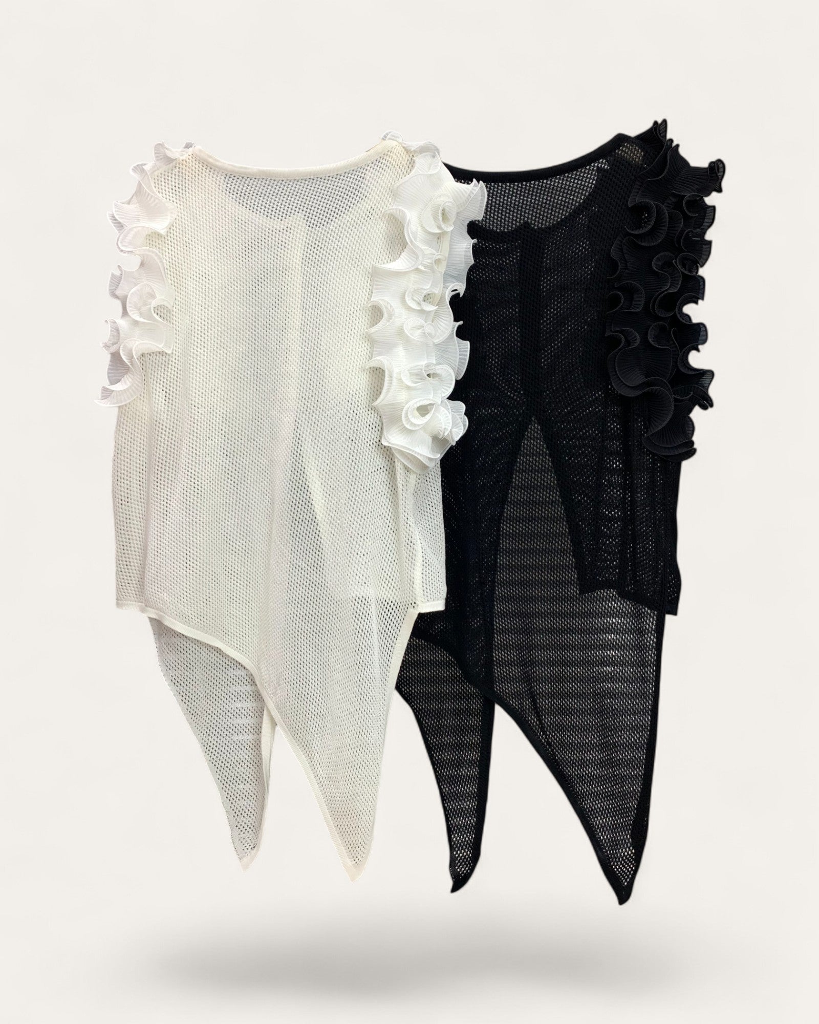 Ruffle Mesh Longline Vest - Zilvina
