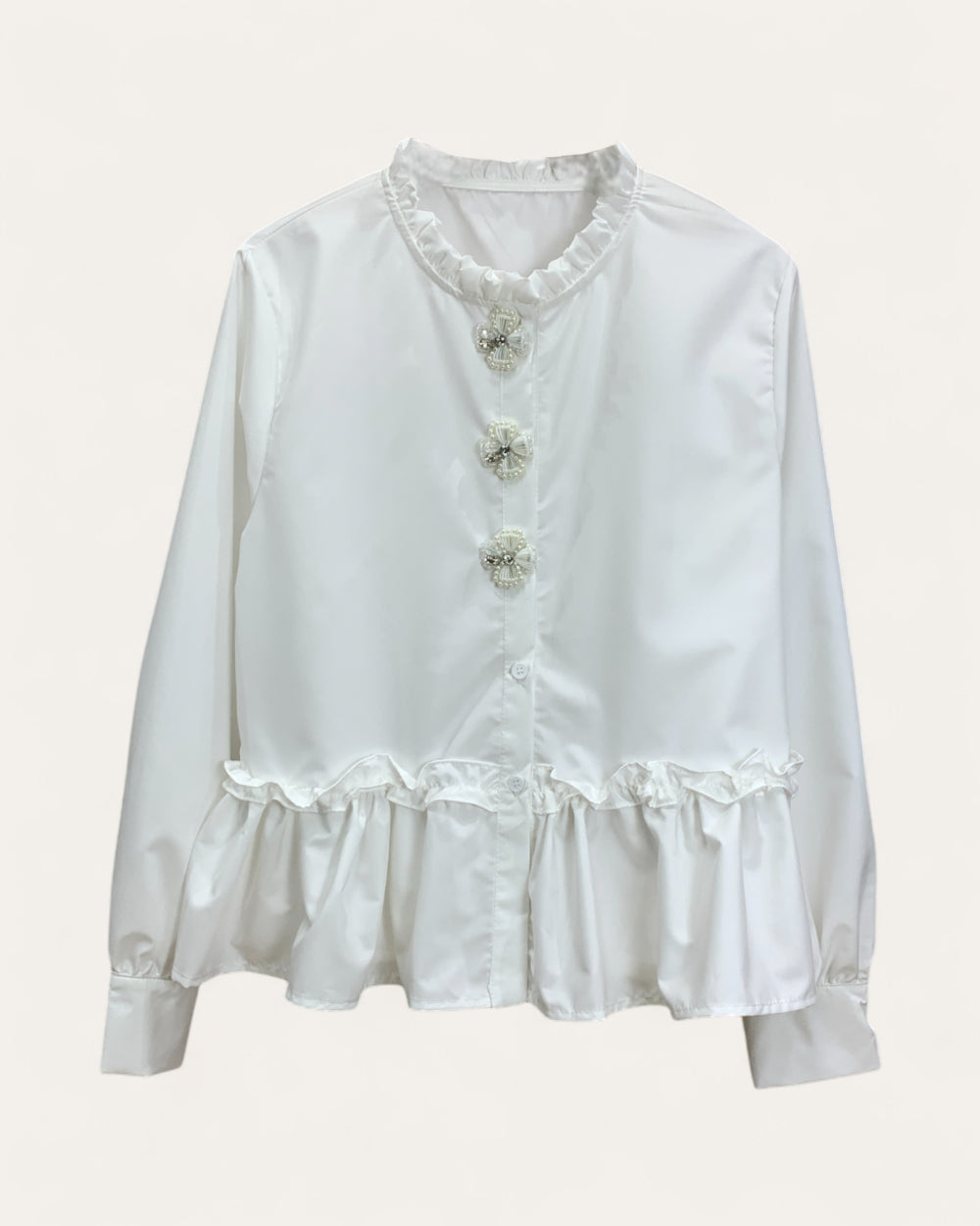 Ruffle Waist Button Front Blouse - Zilvina