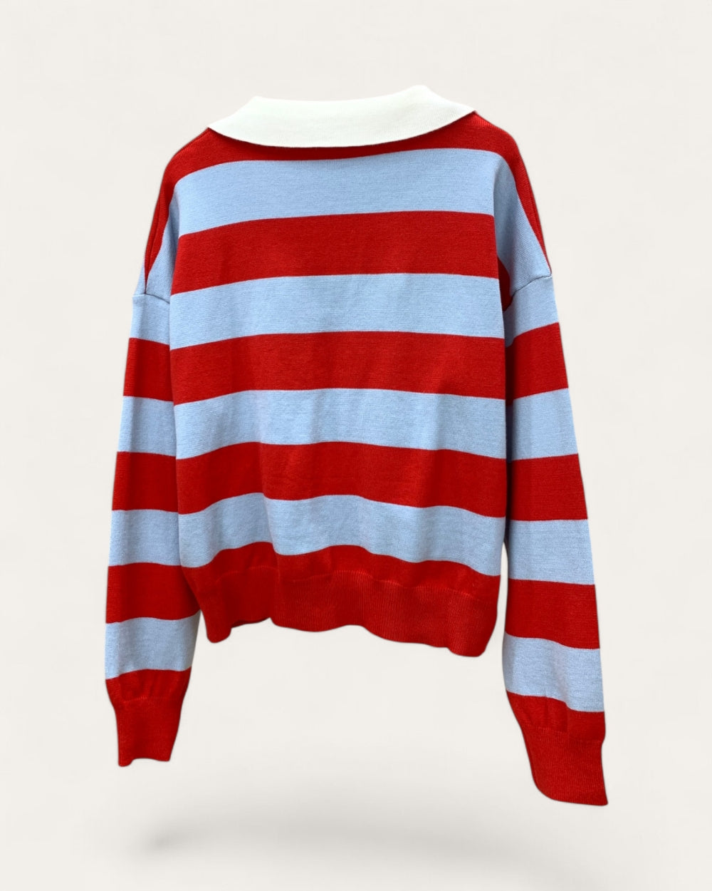 Rugby Stripe Collared Knit Sweater - Zilvina