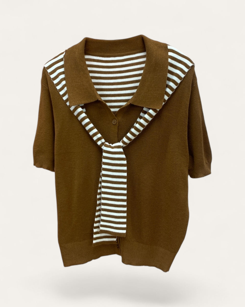 Sailor-Collar Striped Knit Top - Zilvina