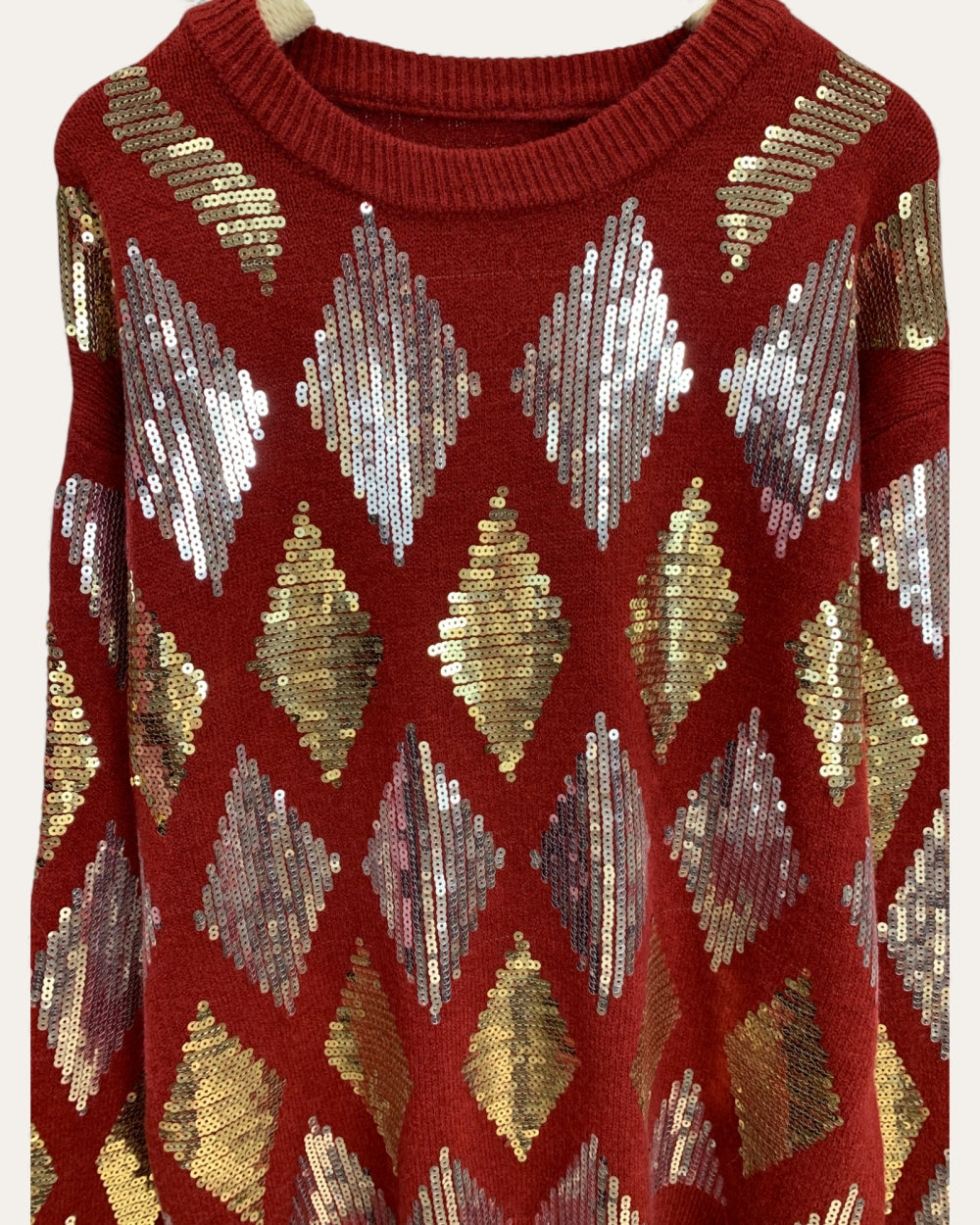 Sequin Argyle Knit Sweater - Zilvina