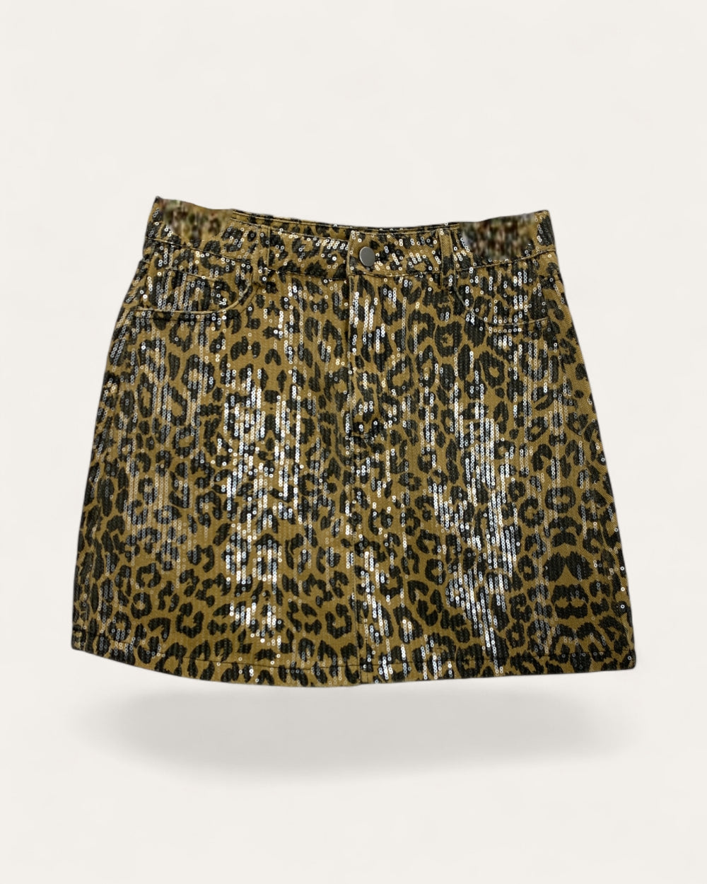 Sequin Leopard Print Mini Skirt - Zilvina