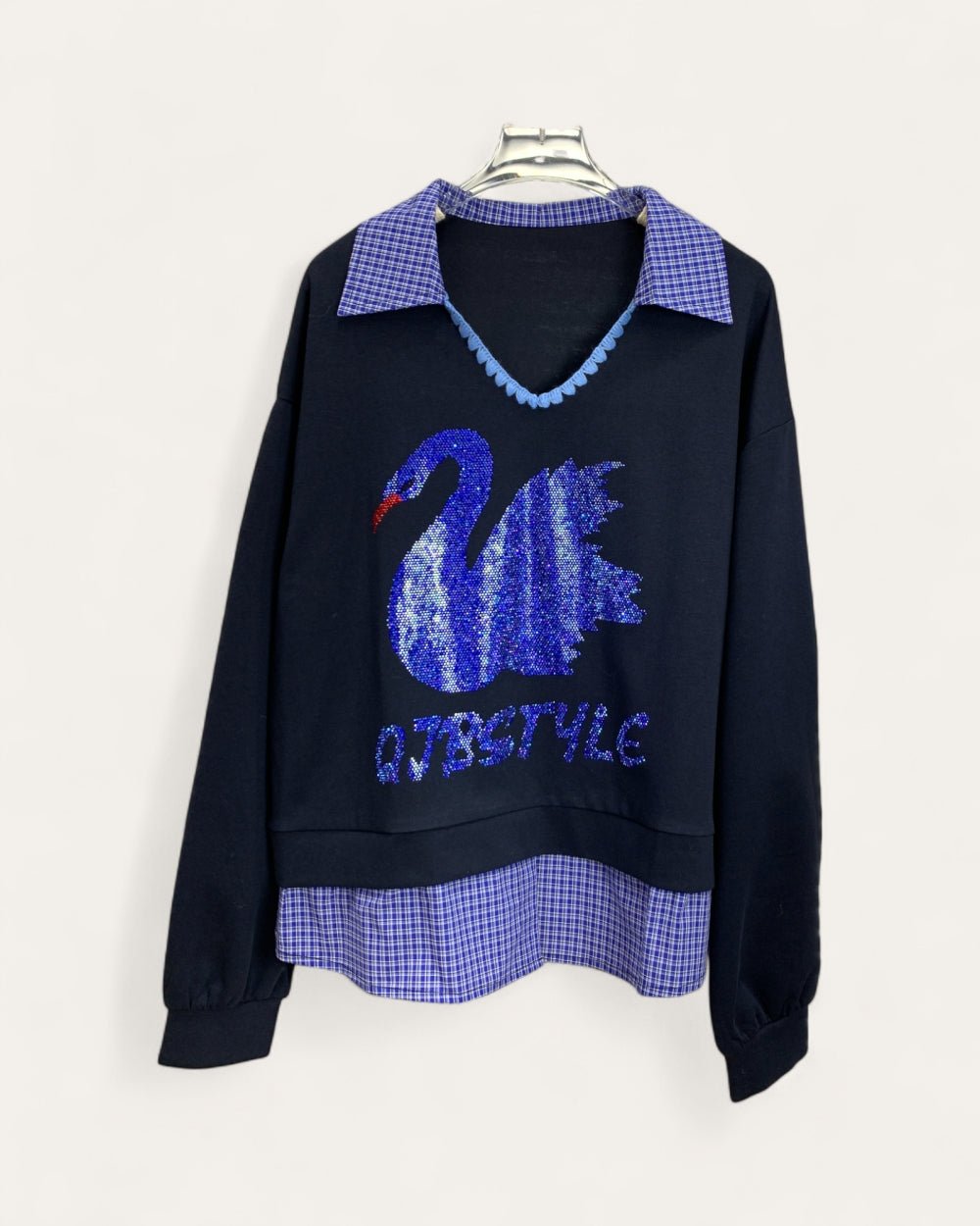 Sequin Swan Layered Shirt Sweatshirt - Zilvina