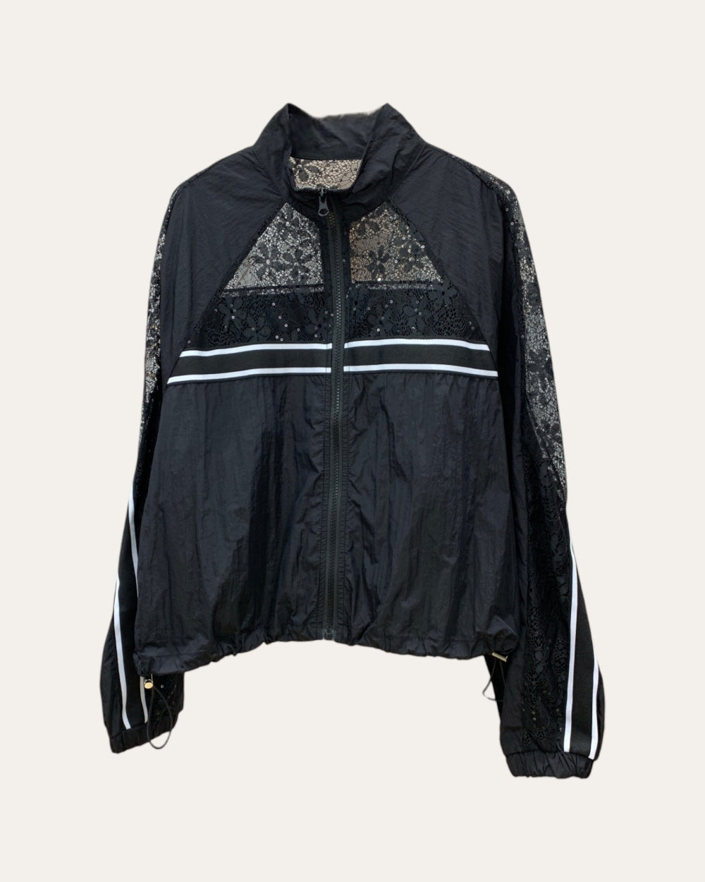 Sheer Lace Panel Windbreaker Jacket - Zilvina