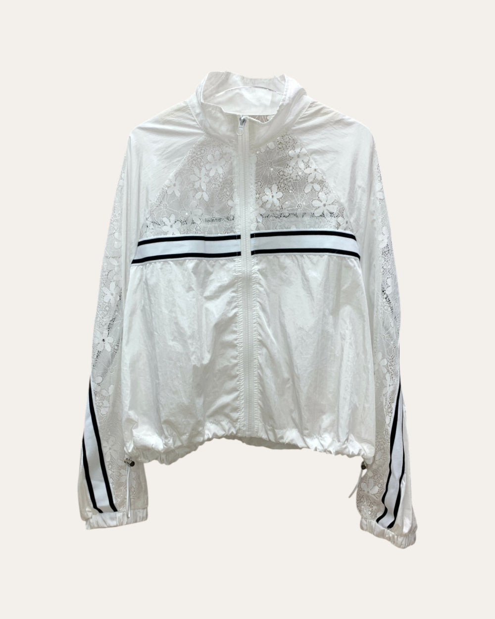 Sheer Lace Panel Windbreaker Jacket - Zilvina