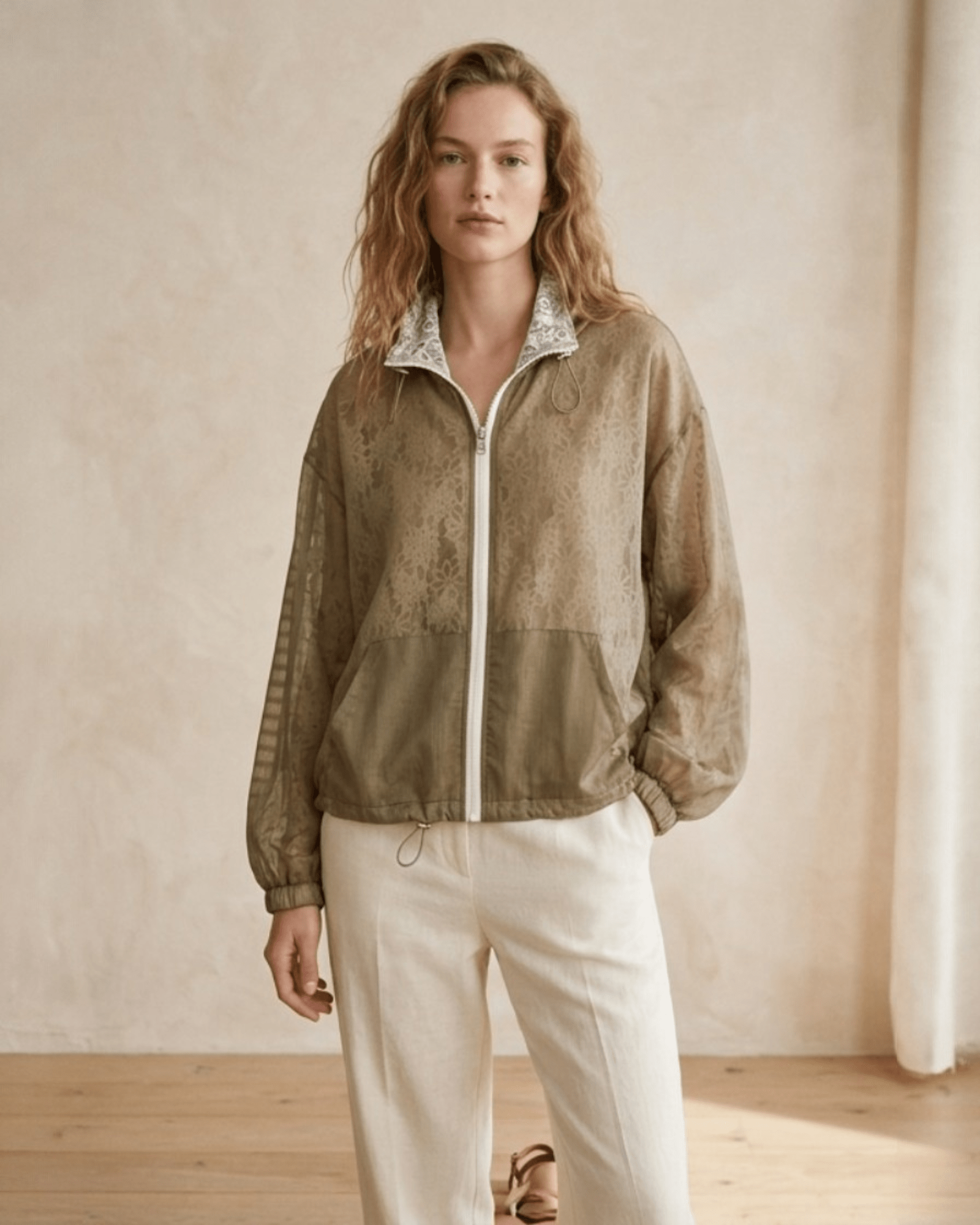 Sheer Lace Zip Jacket - Zilvina