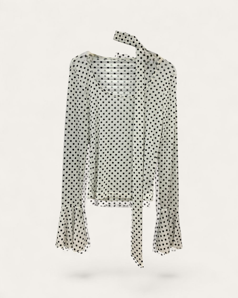 Sheer Polka Dot Tie Blouse - Zilvina