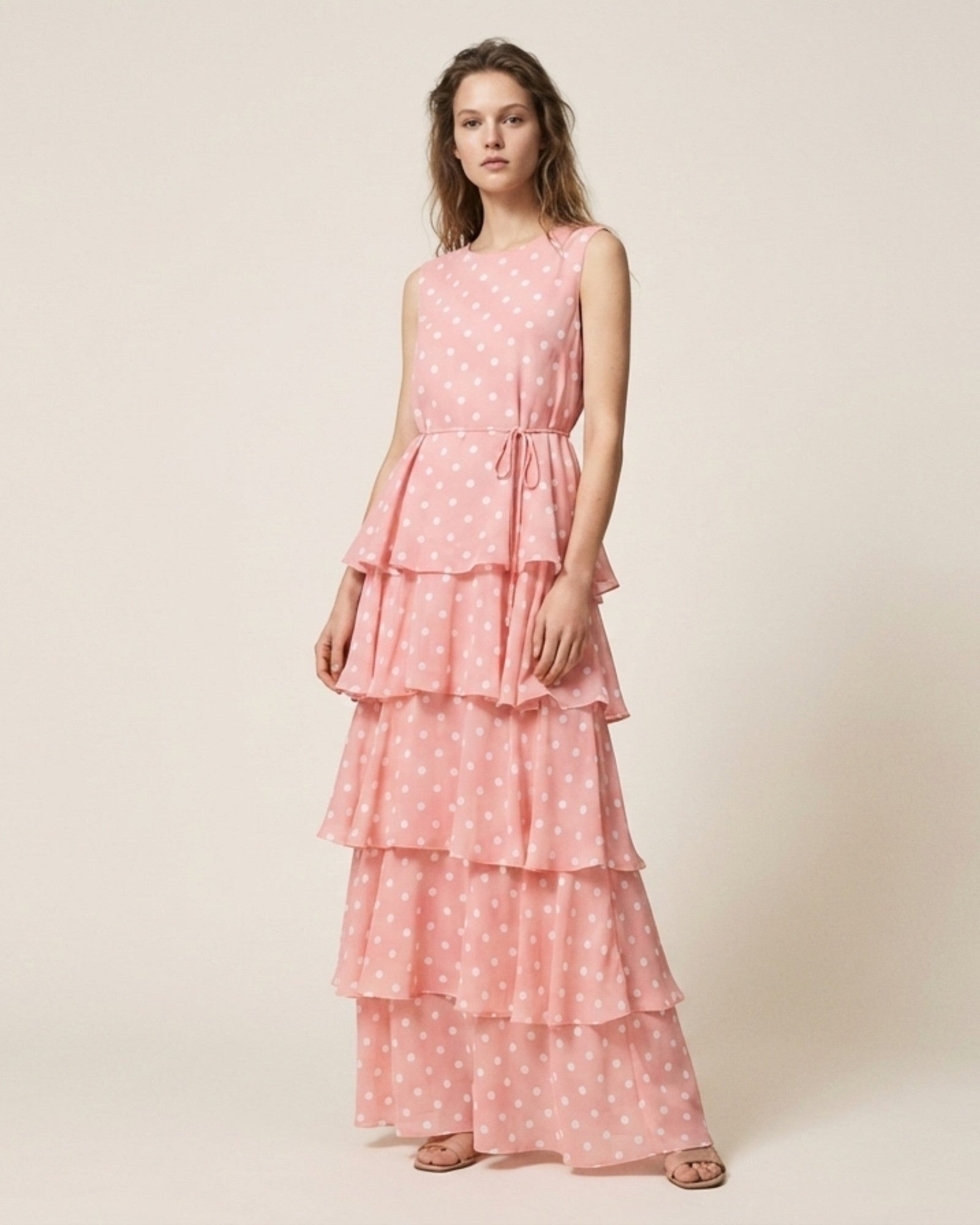 Sleeveless Tiered Polka Dot Maxi Dress - Zilvina