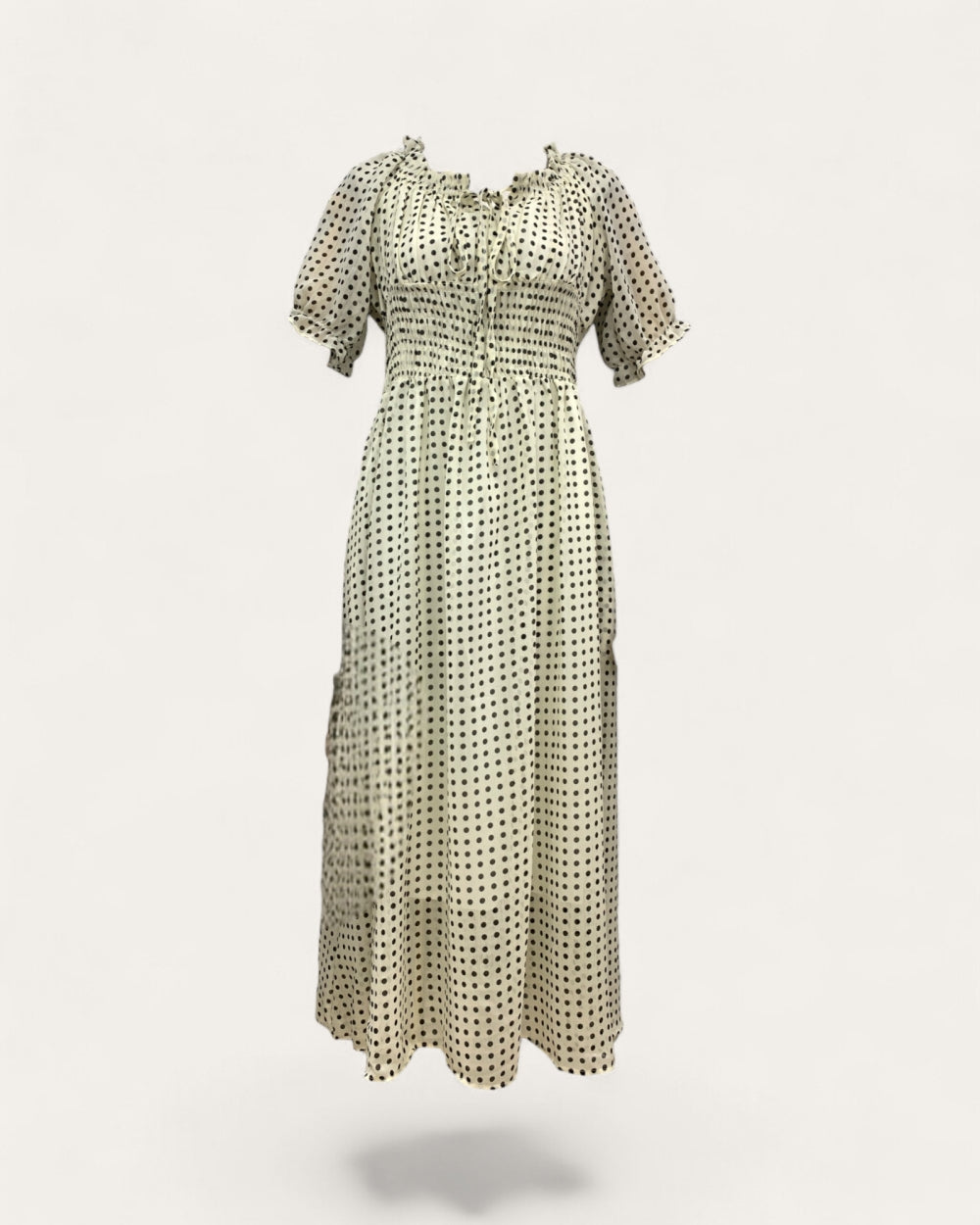Smocked Polka Dot Midi Dress - Zilvina