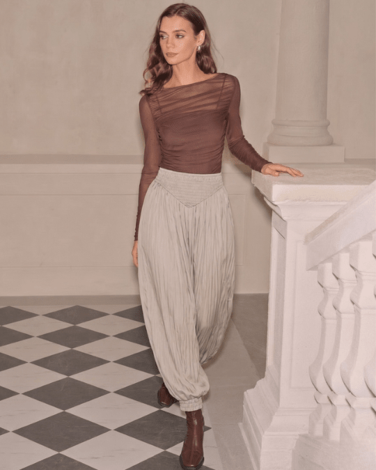 Smocked Waist Harem Pants - Zilvina