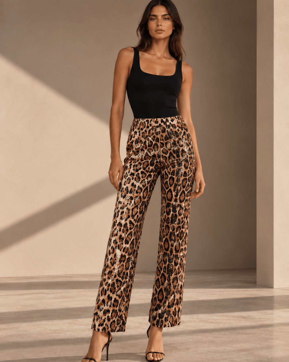 Sparkle Leopard Straight-Leg Pants - Zilvina