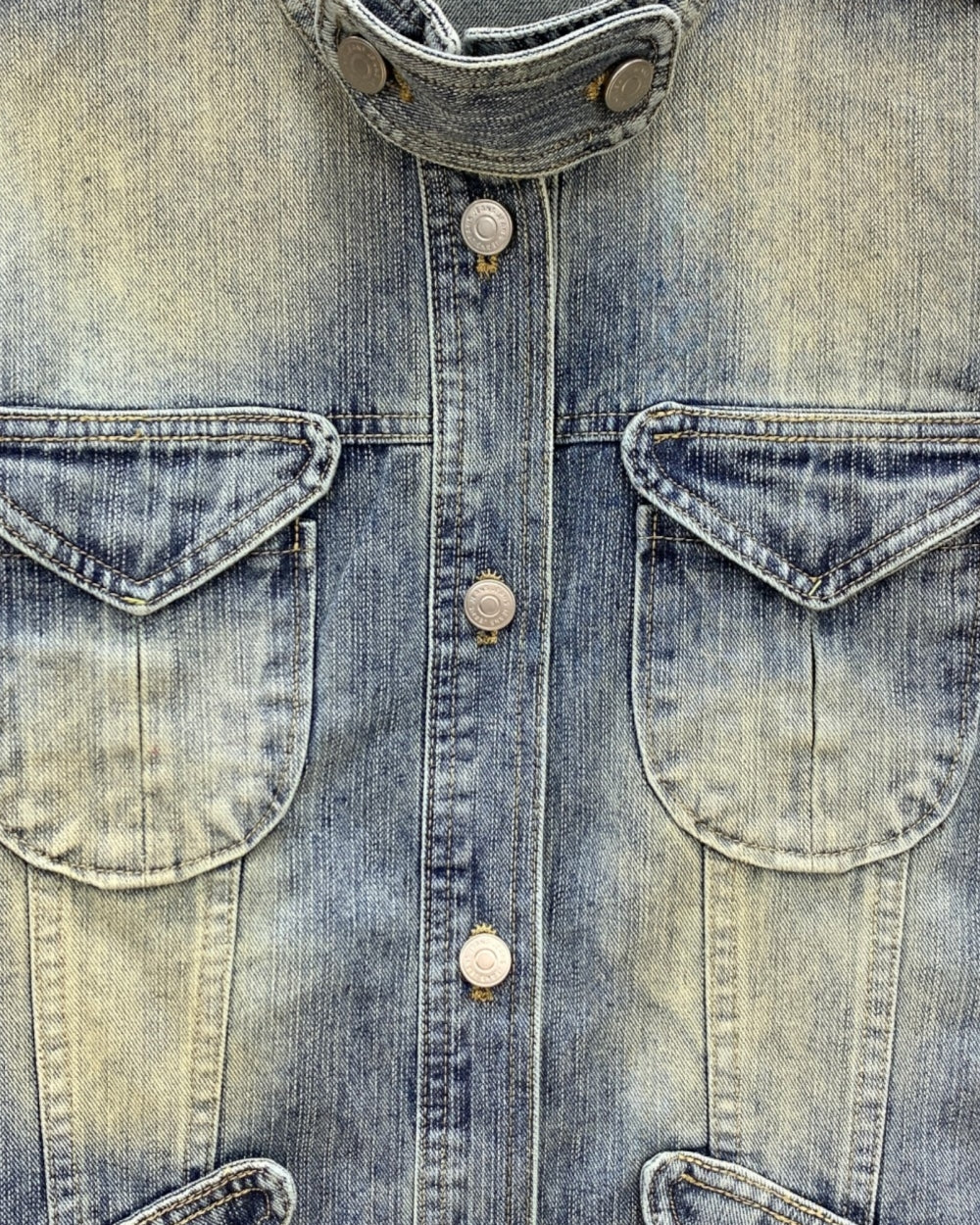 Stand Collar Washed Denim Jacket - Zilvina