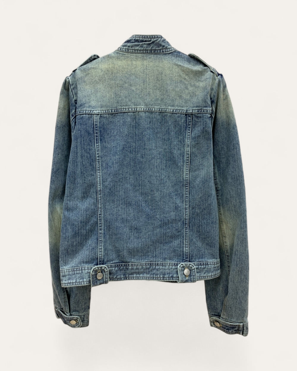 Stand Collar Washed Denim Jacket - Zilvina