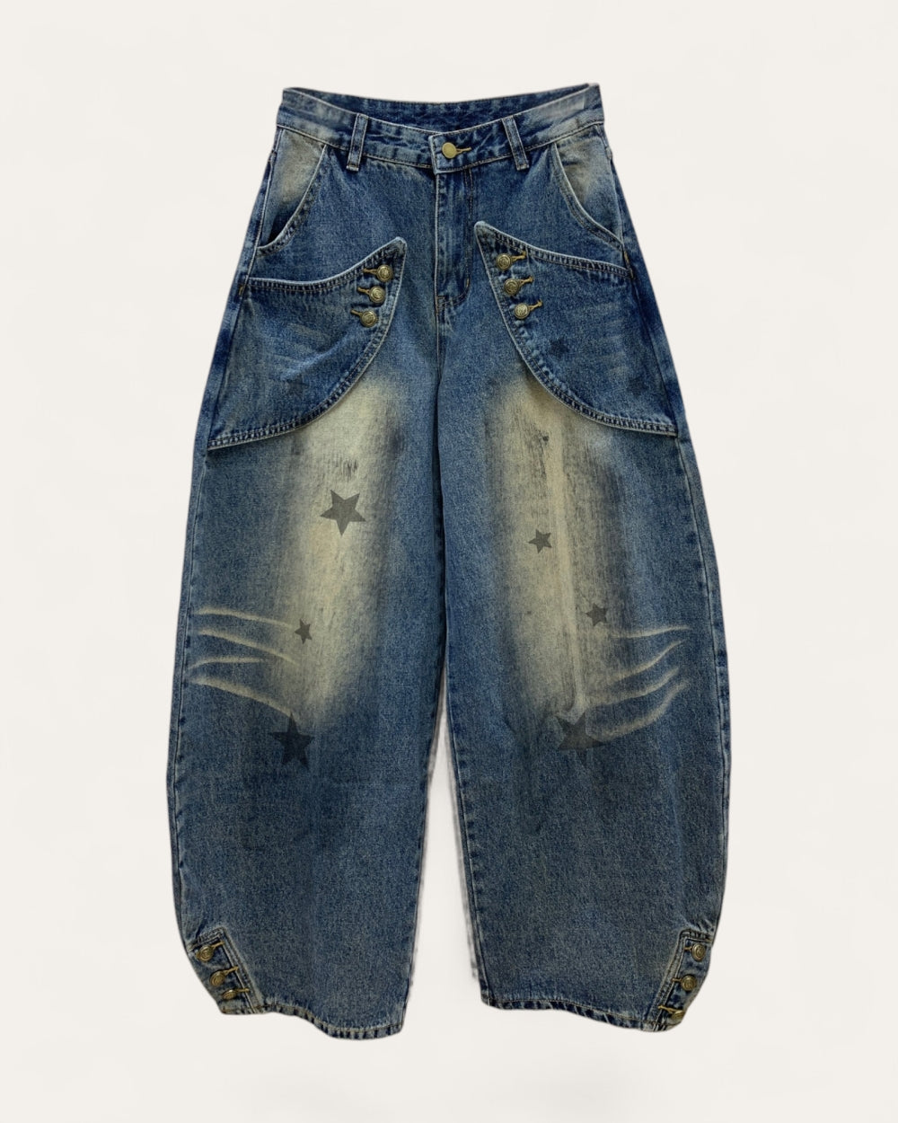 Star Detail Barrel-Leg Jeans - Zilvina