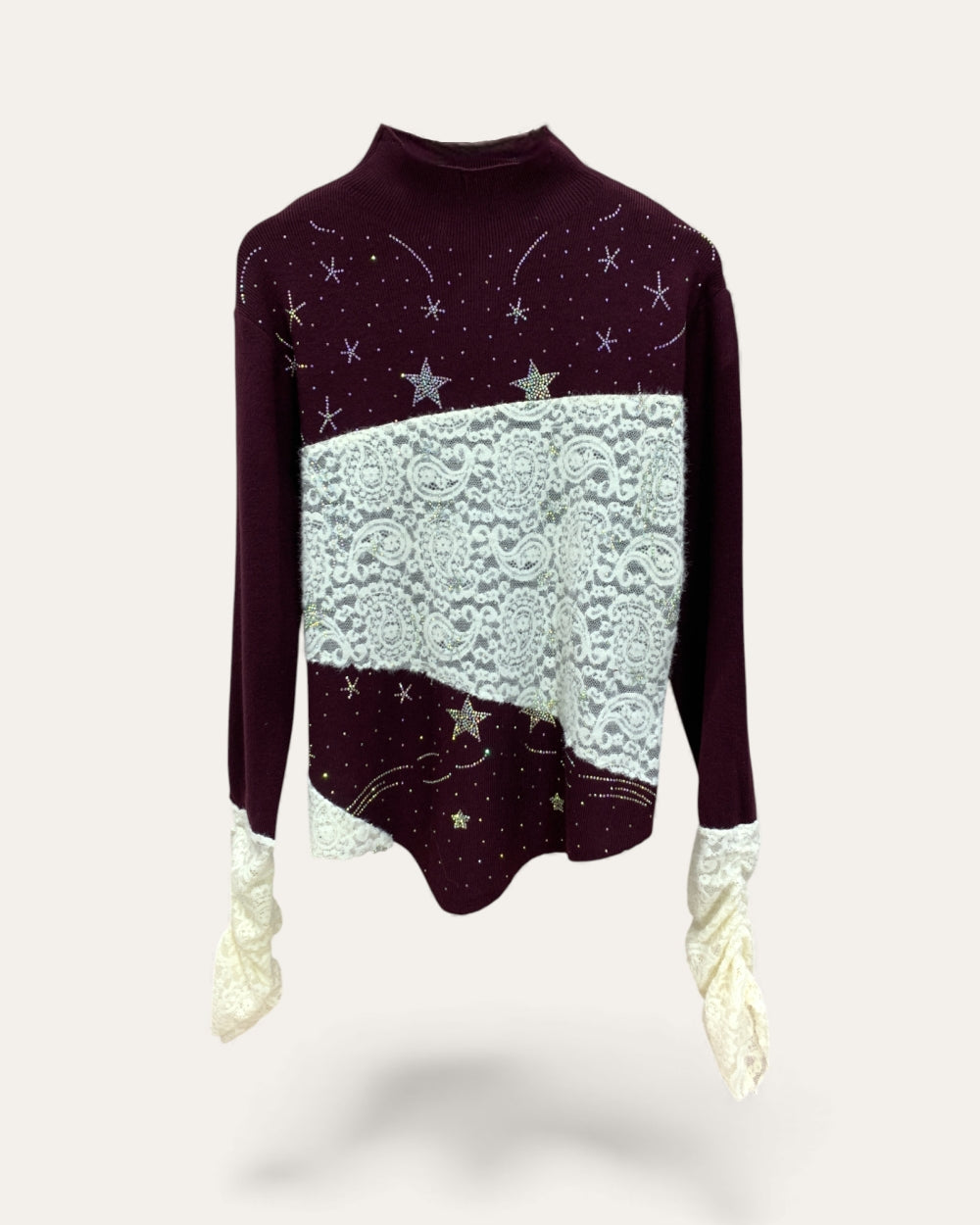 Star & Lace Patchwork Knit Top - Zilvina