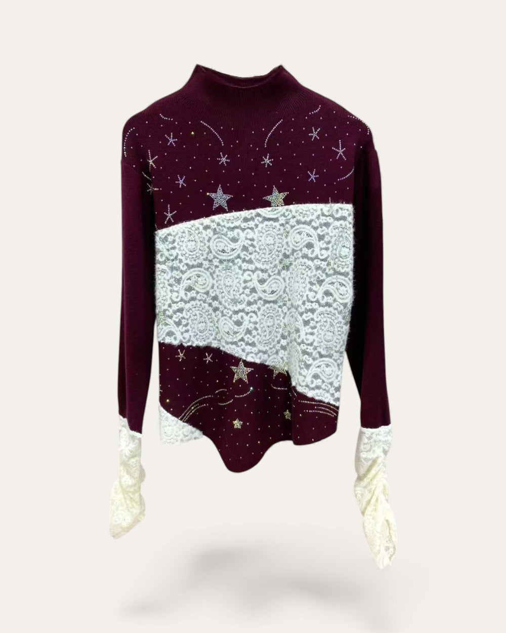 Star & Lace Patchwork Knit Top - Zilvina