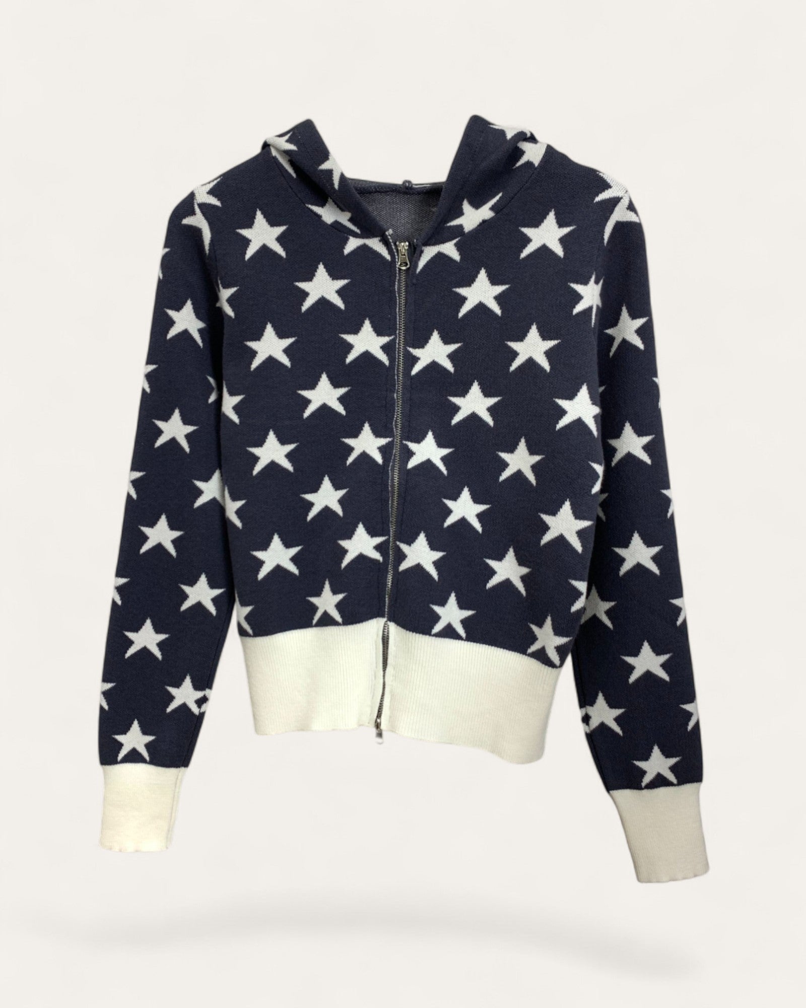 Star Print Zip - Up Hoodie - Zilvina