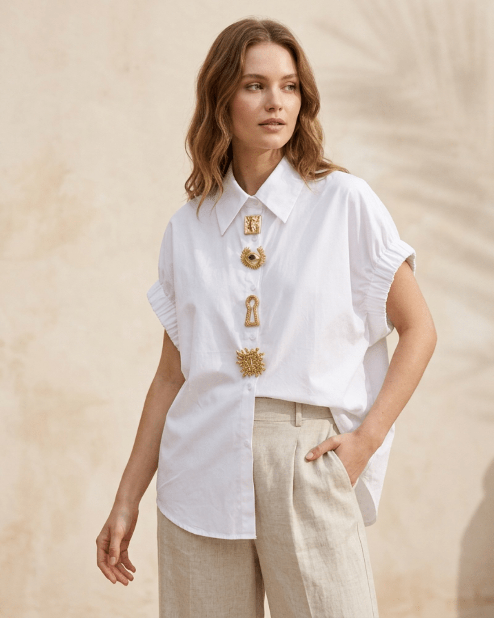 Statement Button Shirt with Embellishments - Zilvina