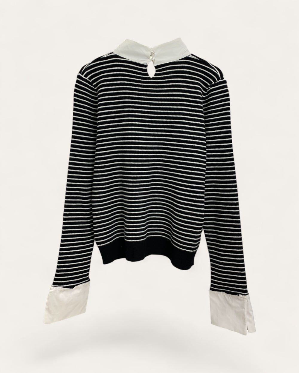 Stripe Contrast Collar Knit Top - Zilvina
