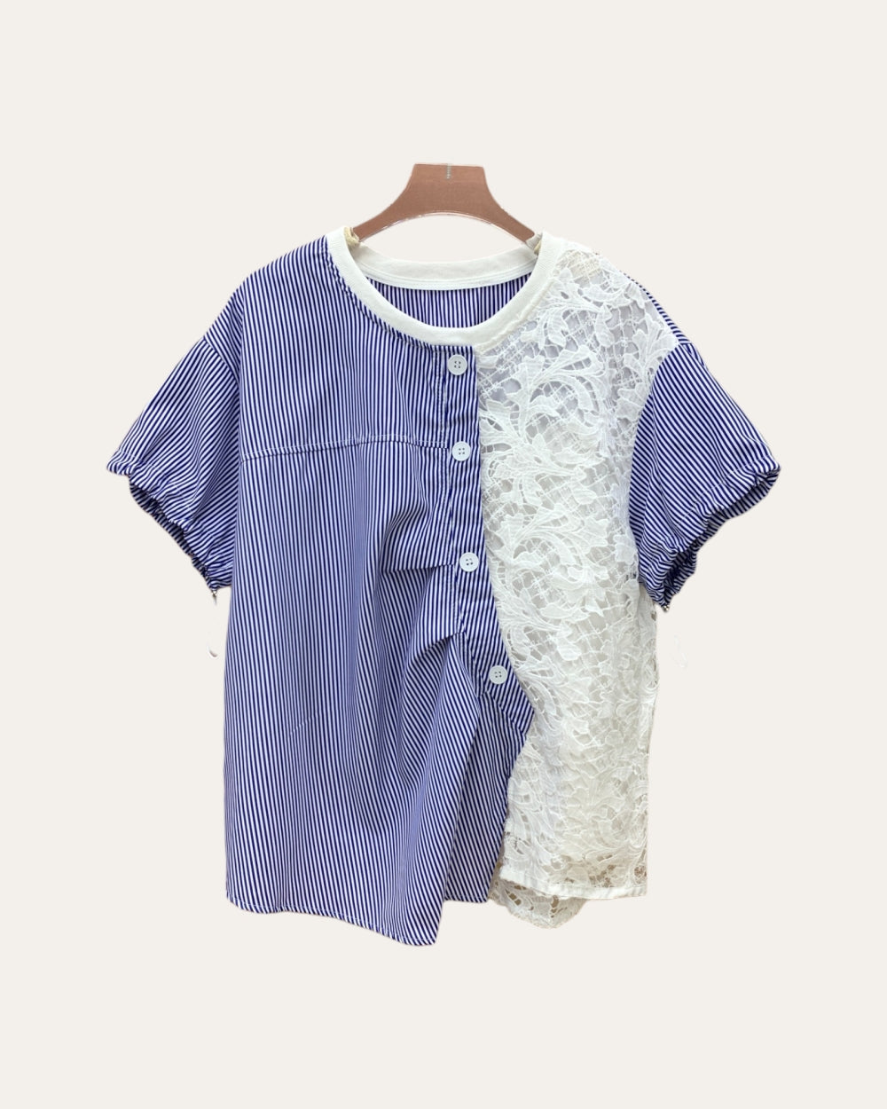 Stripe & Lace Ruffle Blouse - Zilvina