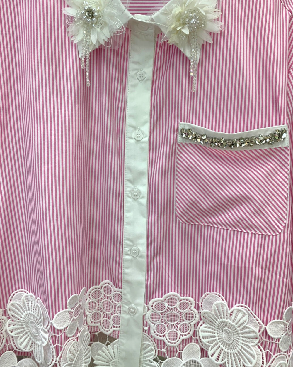 Striped Embellished Shirt - Zilvina