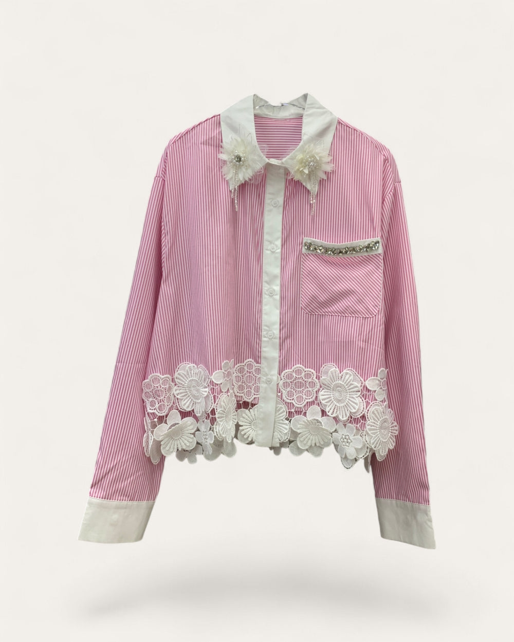 Striped Embellished Shirt - Zilvina