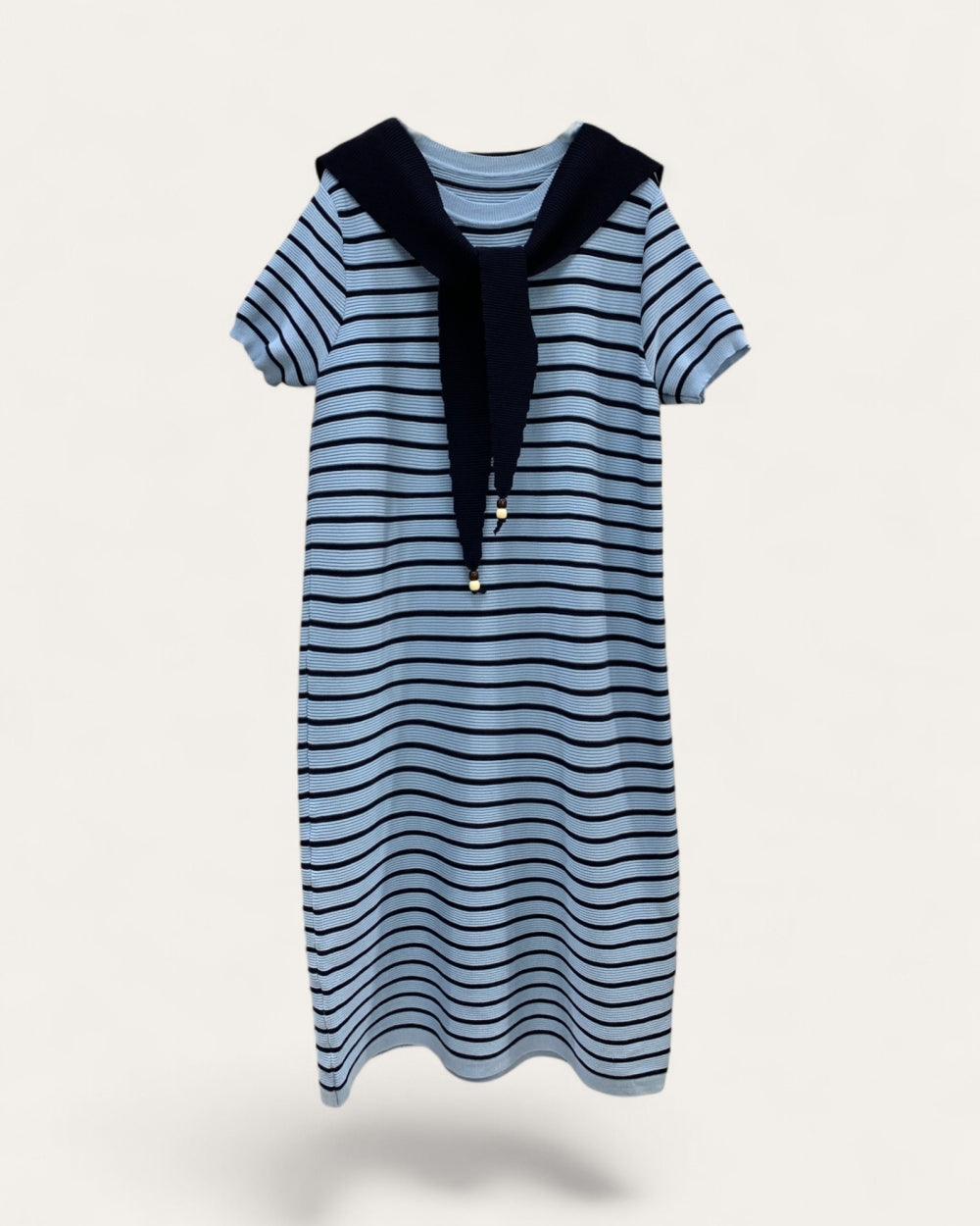 Striped Knit Midi Dress with Scarf Detail - Zilvina